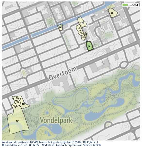 Afbeelding van het postcodegebied 1054 NJ op de kaart.