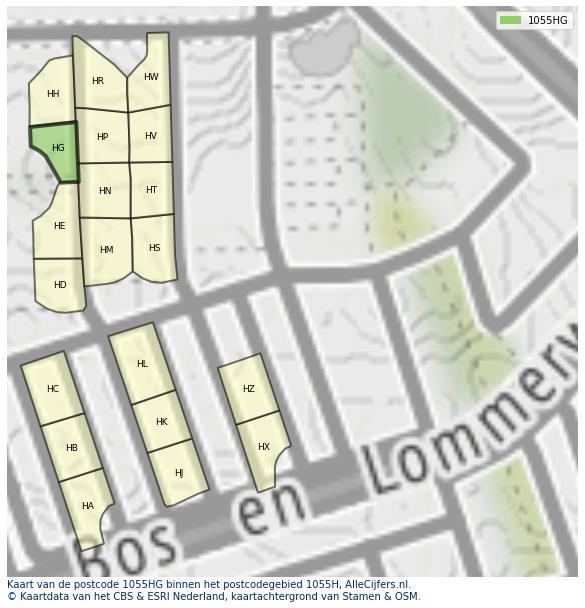 Afbeelding van het postcodegebied 1055 HG op de kaart.