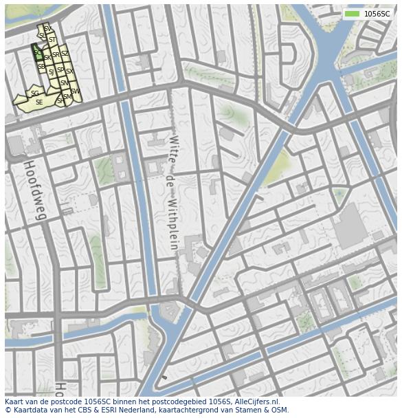 Afbeelding van het postcodegebied 1056 SC op de kaart.