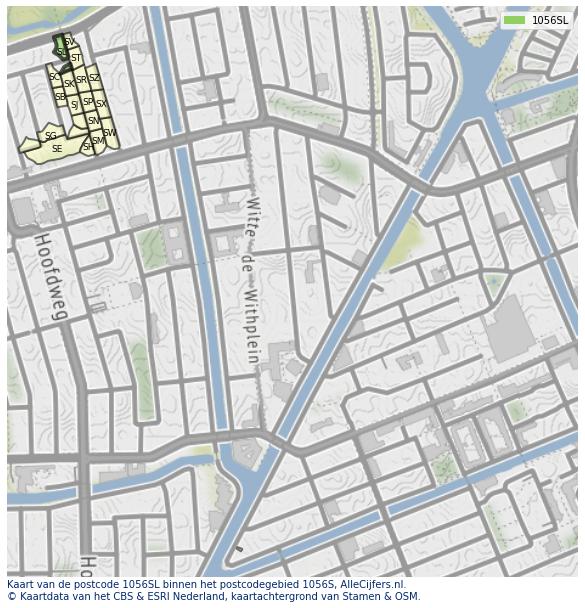 Afbeelding van het postcodegebied 1056 SL op de kaart.