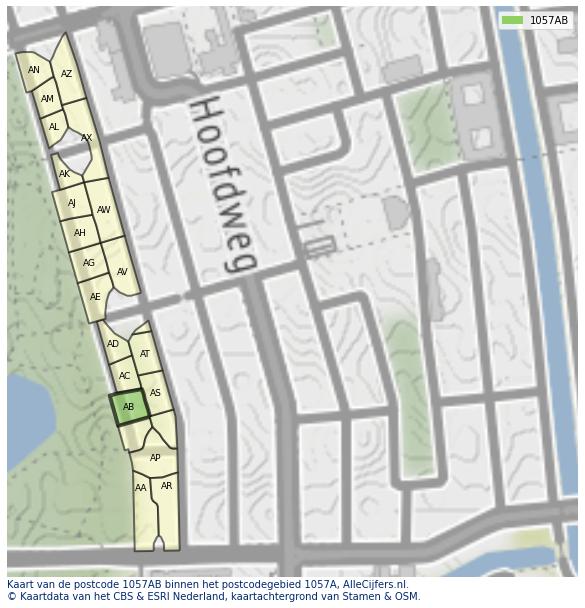 Afbeelding van het postcodegebied 1057 AB op de kaart.