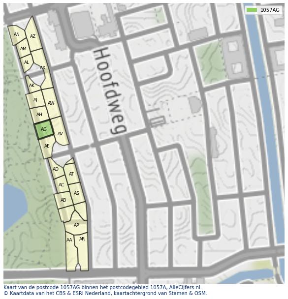 Afbeelding van het postcodegebied 1057 AG op de kaart.
