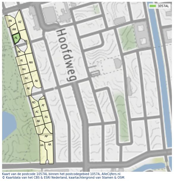 Afbeelding van het postcodegebied 1057 AL op de kaart.
