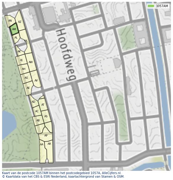 Afbeelding van het postcodegebied 1057 AM op de kaart.