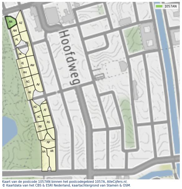 Afbeelding van het postcodegebied 1057 AN op de kaart.