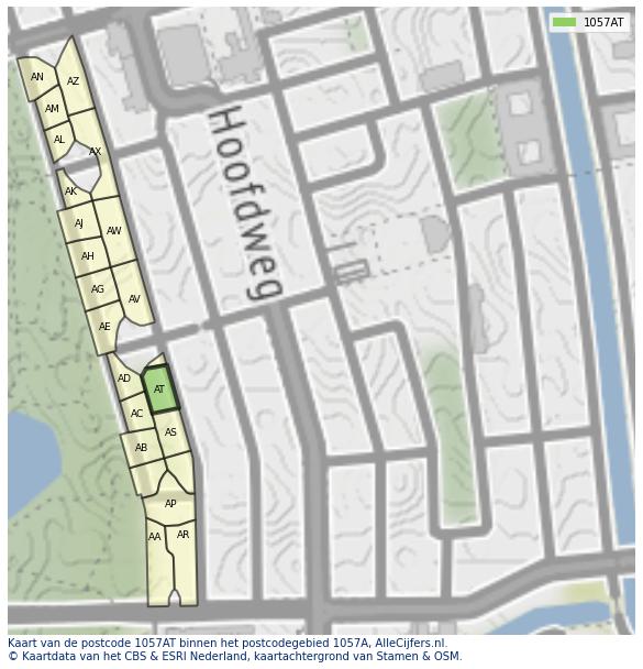 Afbeelding van het postcodegebied 1057 AT op de kaart.