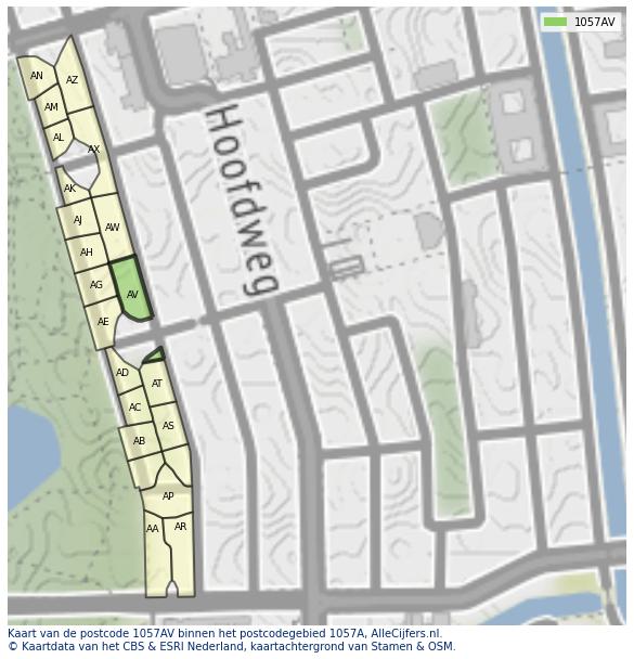 Afbeelding van het postcodegebied 1057 AV op de kaart.