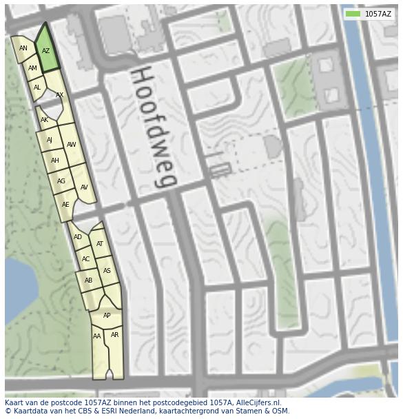 Afbeelding van het postcodegebied 1057 AZ op de kaart.