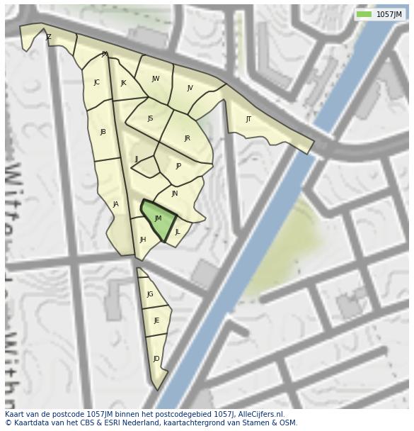 Afbeelding van het postcodegebied 1057 JM op de kaart.