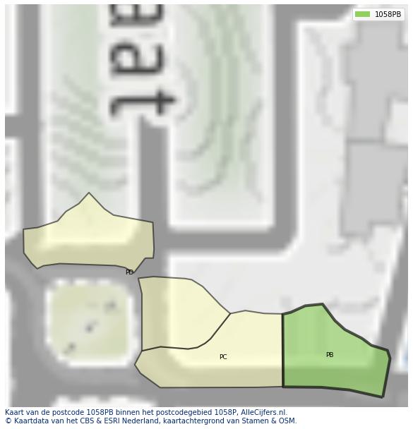 Afbeelding van het postcodegebied 1058 PB op de kaart.