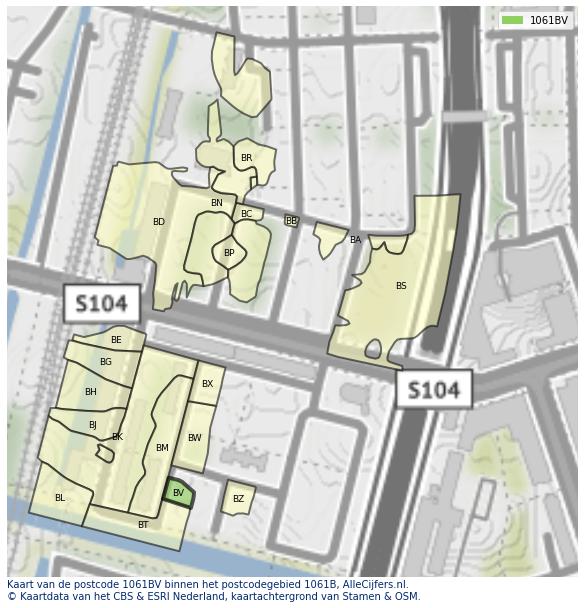 Afbeelding van het postcodegebied 1061 BV op de kaart.