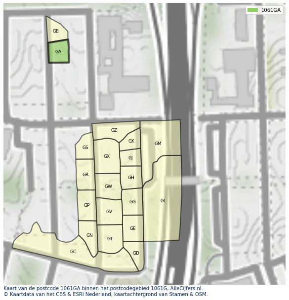 Afbeelding van het postcodegebied 1061 GA op de kaart.