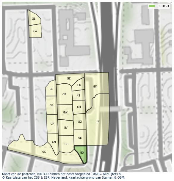 Afbeelding van het postcodegebied 1061 GD op de kaart.