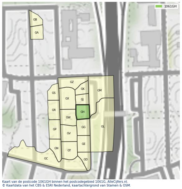 Afbeelding van het postcodegebied 1061 GH op de kaart.