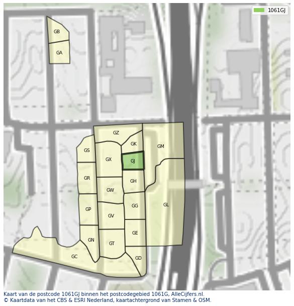 Afbeelding van het postcodegebied 1061 GJ op de kaart.