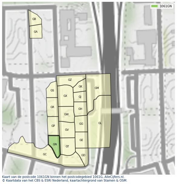 Afbeelding van het postcodegebied 1061 GN op de kaart.