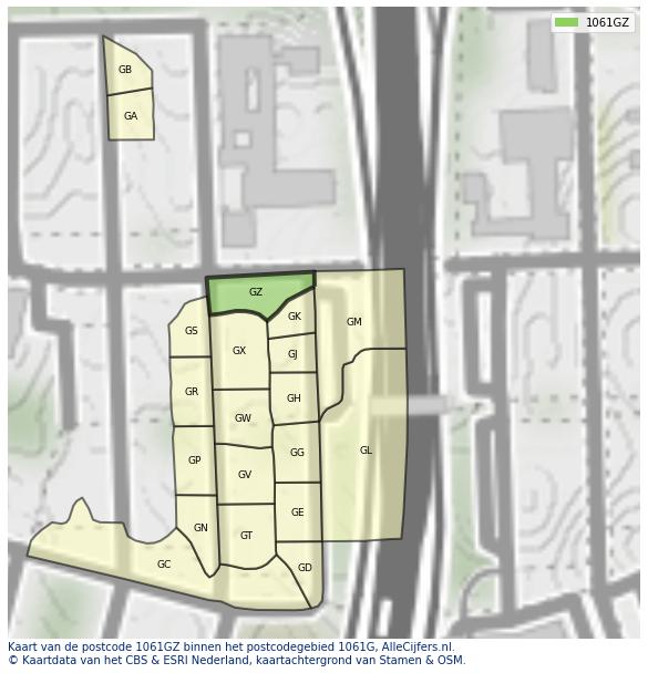 Afbeelding van het postcodegebied 1061 GZ op de kaart.