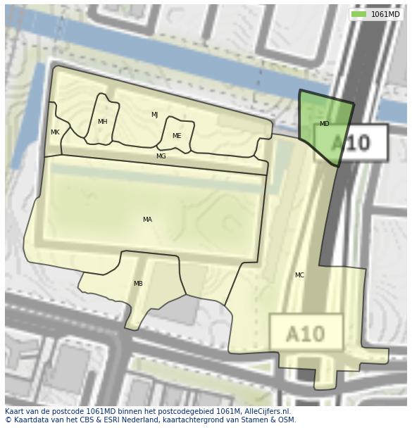 Afbeelding van het postcodegebied 1061 MD op de kaart.