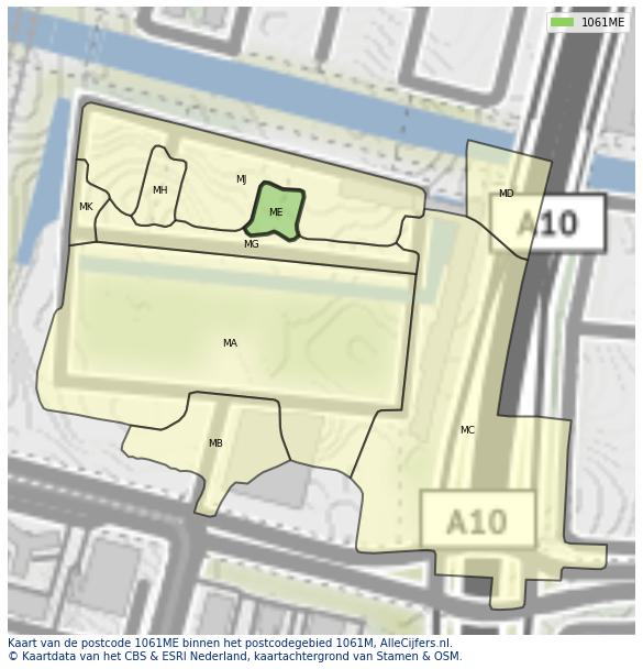 Afbeelding van het postcodegebied 1061 ME op de kaart.