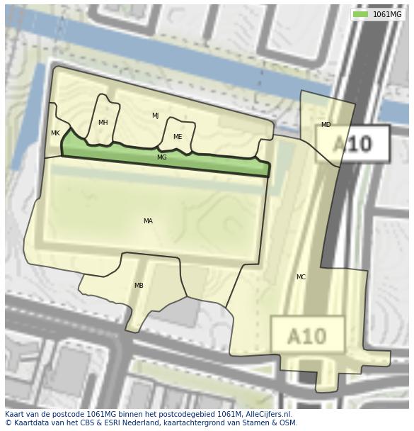 Afbeelding van het postcodegebied 1061 MG op de kaart.