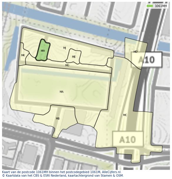 Afbeelding van het postcodegebied 1061 MH op de kaart.