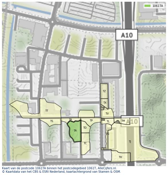Afbeelding van het postcodegebied 1061 TA op de kaart.