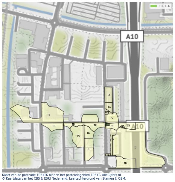 Afbeelding van het postcodegebied 1061 TK op de kaart.