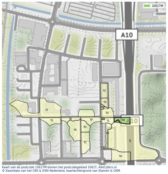 Afbeelding van het postcodegebied 1061 TM op de kaart.