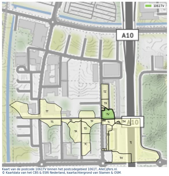 Afbeelding van het postcodegebied 1061 TV op de kaart.