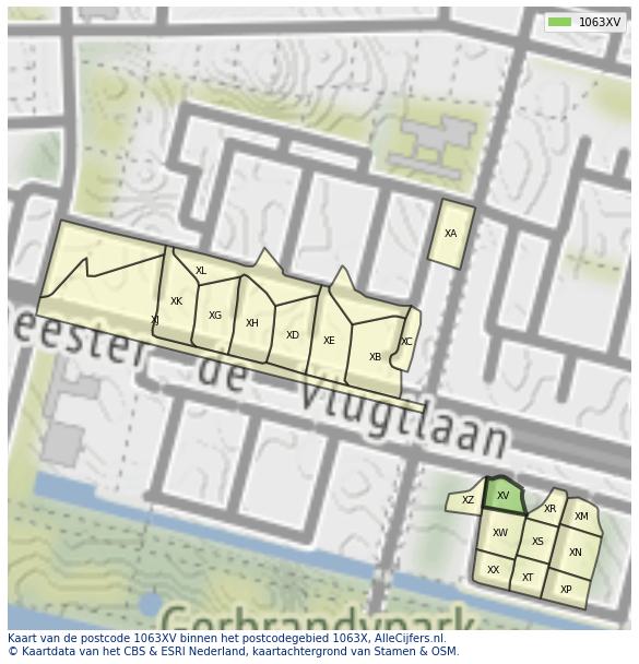 Afbeelding van het postcodegebied 1063 XV op de kaart.