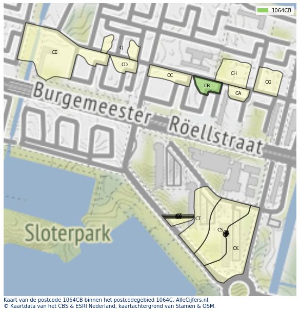 Afbeelding van het postcodegebied 1064 CB op de kaart.
