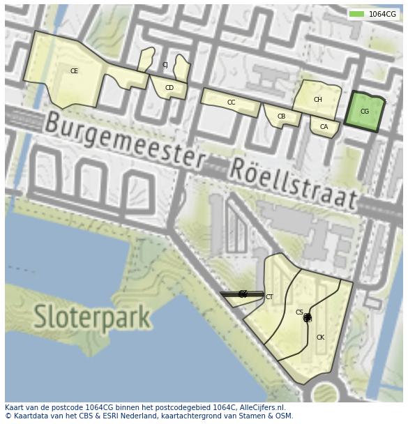 Afbeelding van het postcodegebied 1064 CG op de kaart.