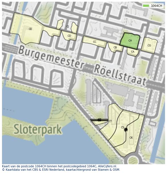 Afbeelding van het postcodegebied 1064 CH op de kaart.