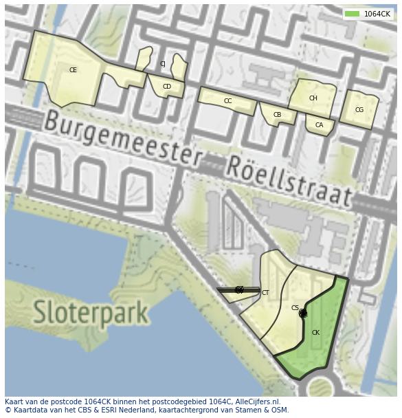Afbeelding van het postcodegebied 1064 CK op de kaart.
