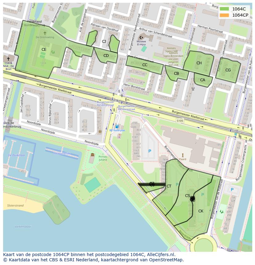 Afbeelding van het postcodegebied 1064 CP op de kaart.