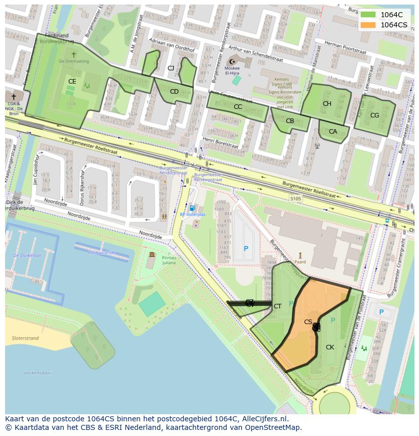 Afbeelding van het postcodegebied 1064 CS op de kaart.