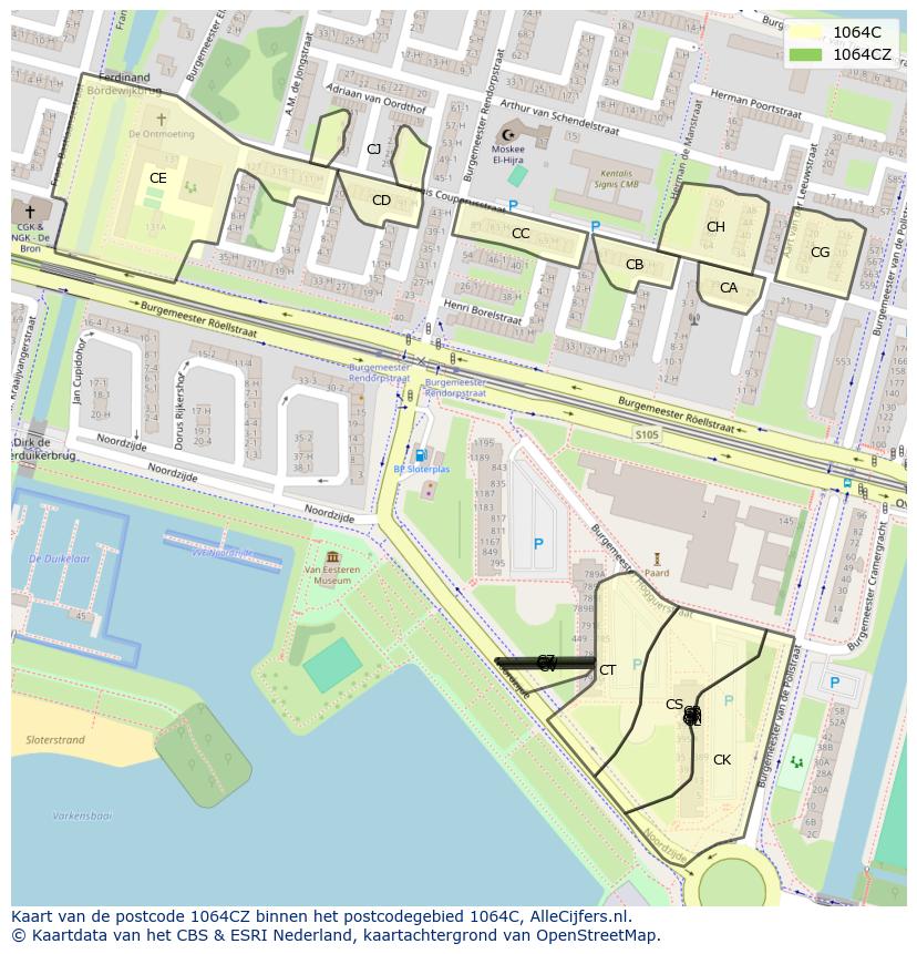 Afbeelding van het postcodegebied 1064 CZ op de kaart.