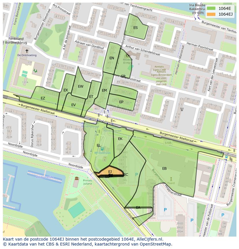 Afbeelding van het postcodegebied 1064 EJ op de kaart.