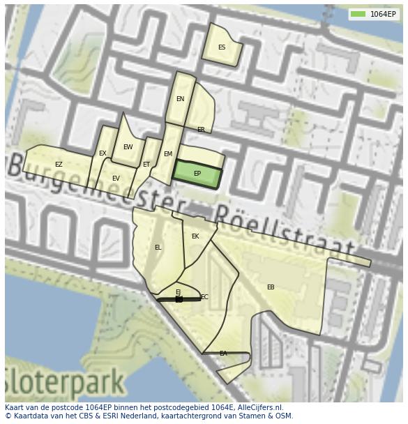 Afbeelding van het postcodegebied 1064 EP op de kaart.
