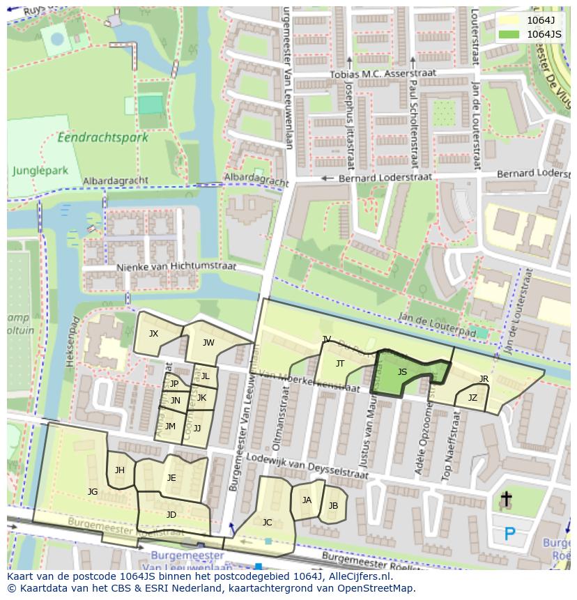 Afbeelding van het postcodegebied 1064 JS op de kaart.