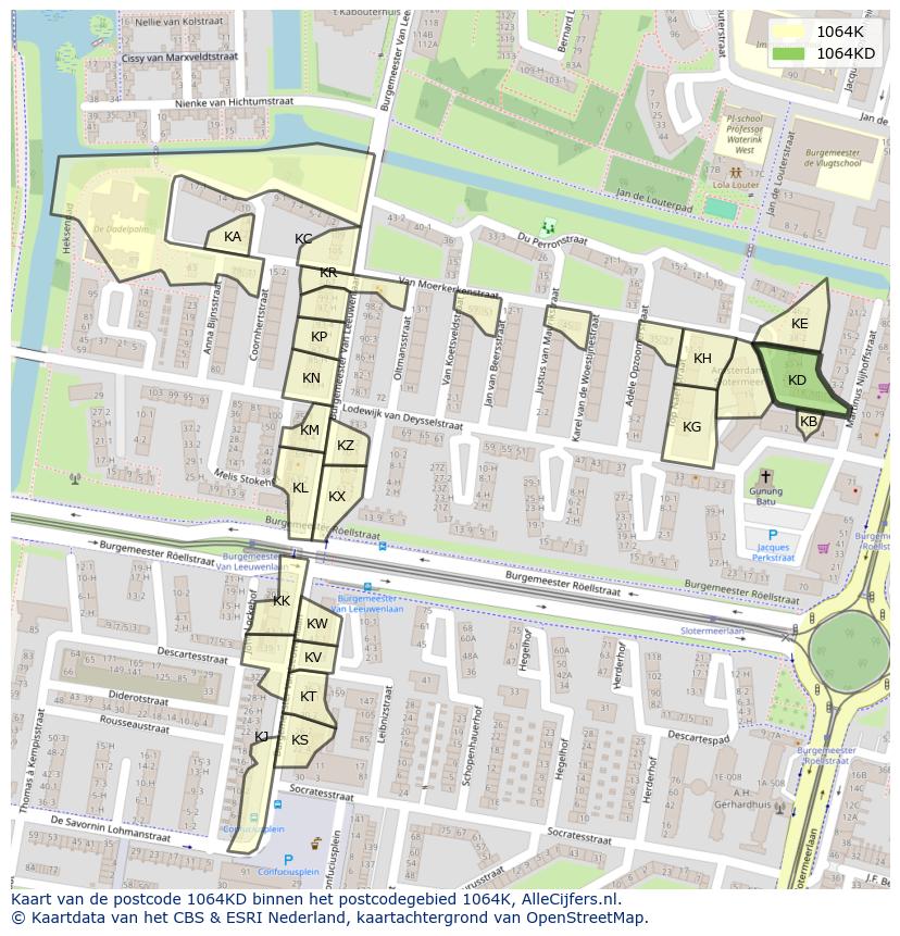 Afbeelding van het postcodegebied 1064 KD op de kaart.