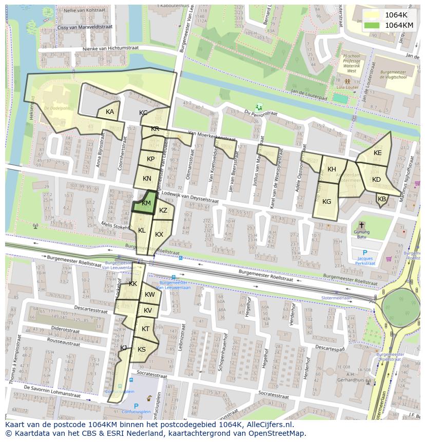 Afbeelding van het postcodegebied 1064 KM op de kaart.