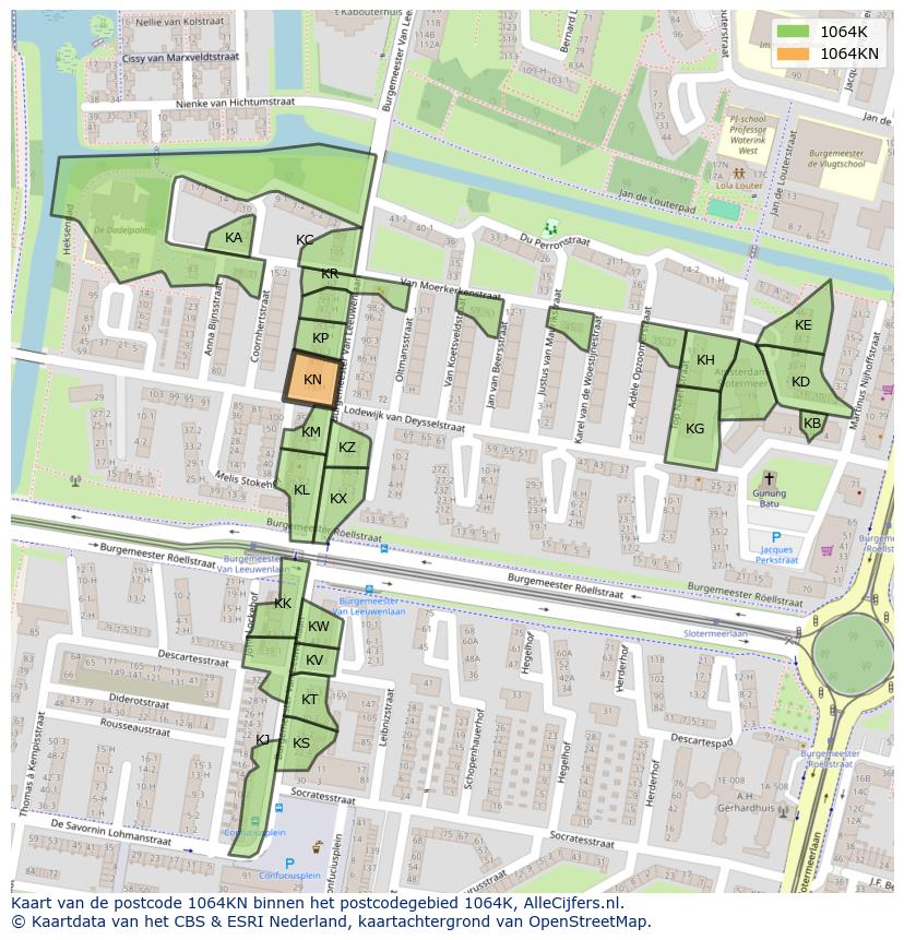 Afbeelding van het postcodegebied 1064 KN op de kaart.