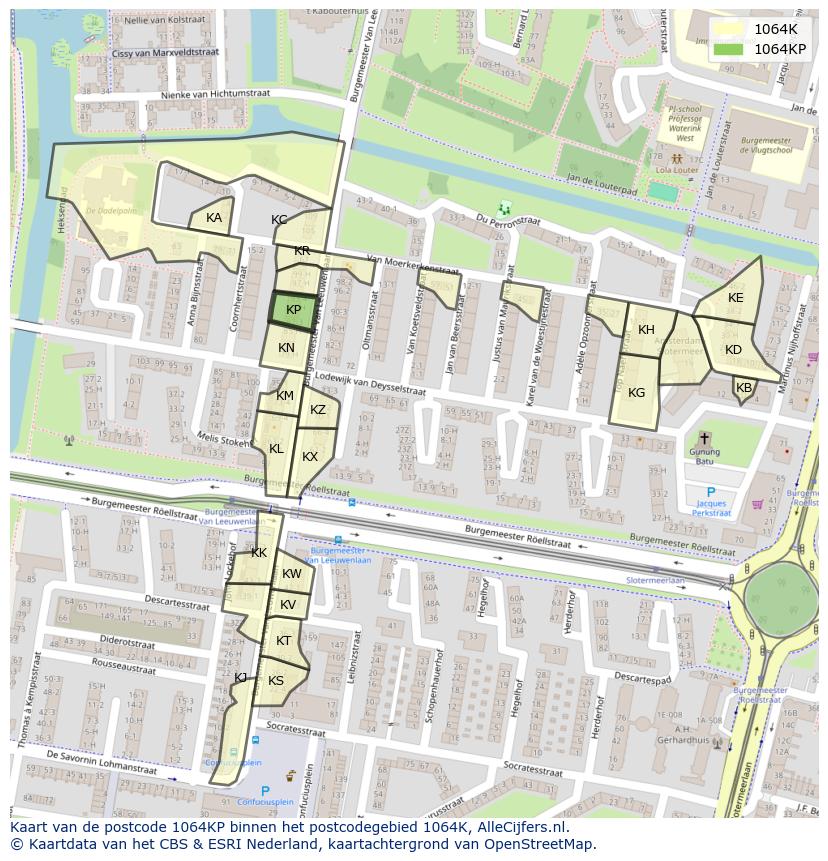 Afbeelding van het postcodegebied 1064 KP op de kaart.