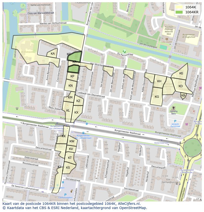 Afbeelding van het postcodegebied 1064 KR op de kaart.