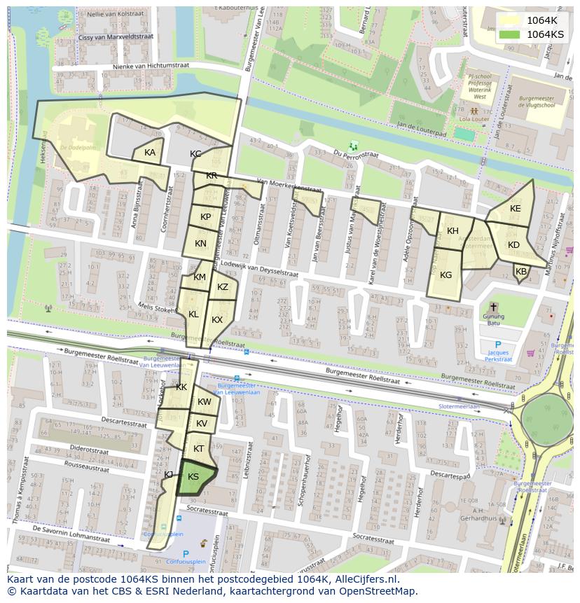 Afbeelding van het postcodegebied 1064 KS op de kaart.