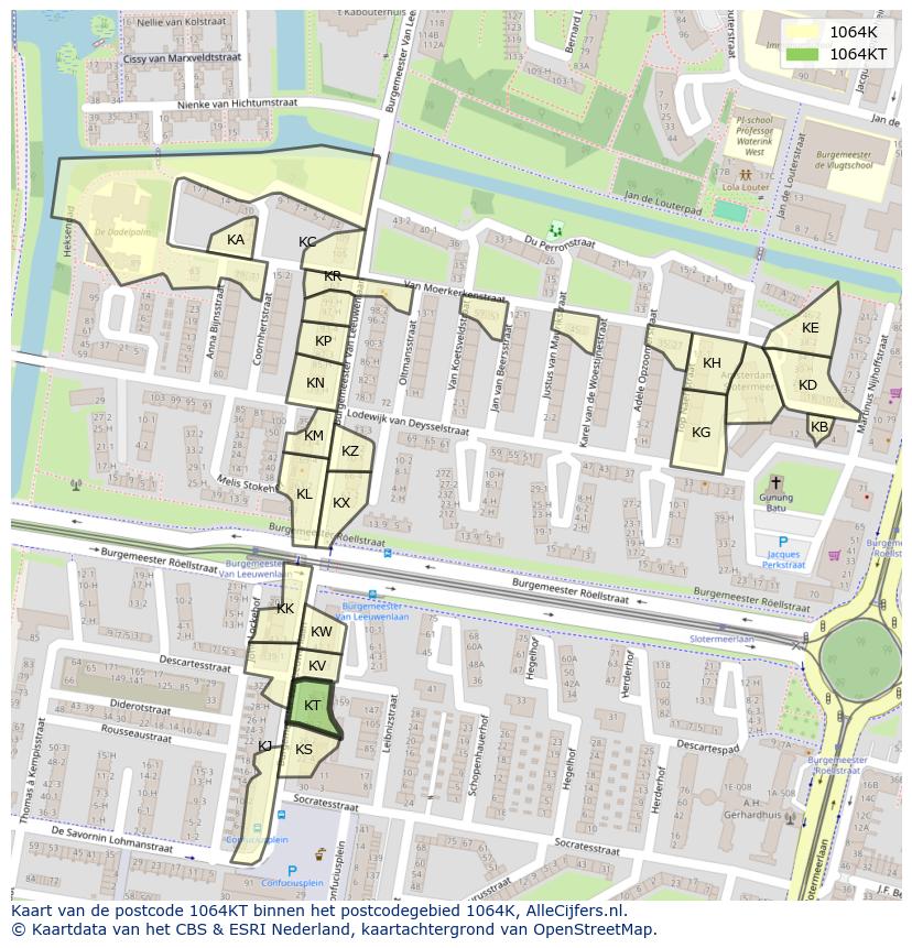 Afbeelding van het postcodegebied 1064 KT op de kaart.