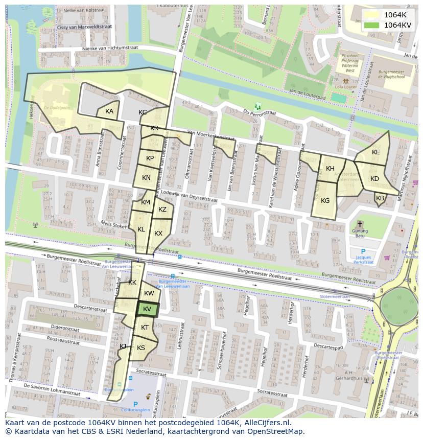 Afbeelding van het postcodegebied 1064 KV op de kaart.