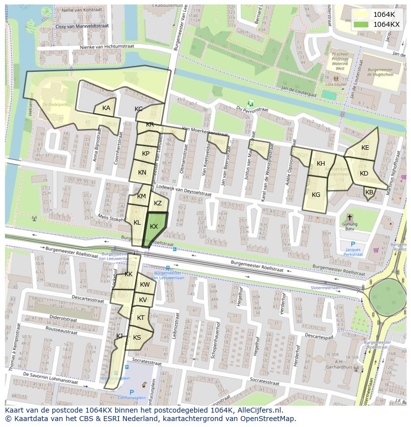 Afbeelding van het postcodegebied 1064 KX op de kaart.