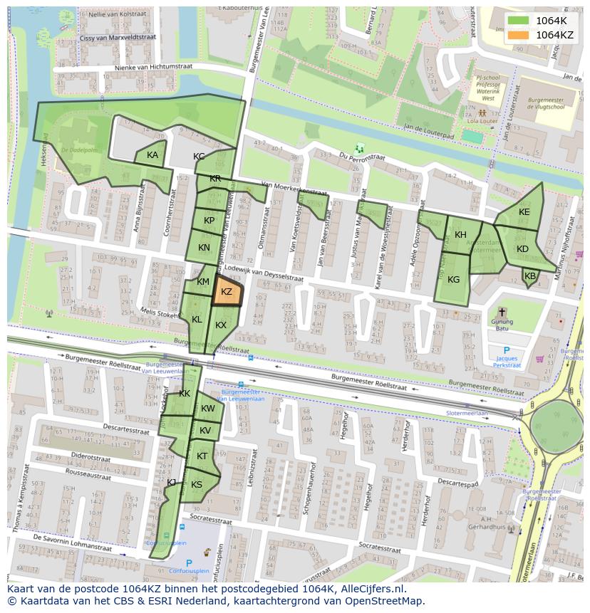 Afbeelding van het postcodegebied 1064 KZ op de kaart.